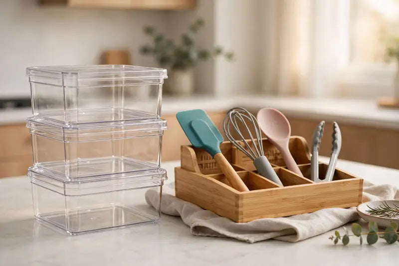Home and kitchen organizers: storage containers and utensil tray